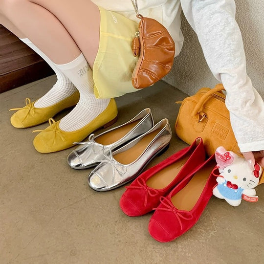Damen Ballerinas mit schicker Schleifenverzierung und elegantem Metallfinish R&B