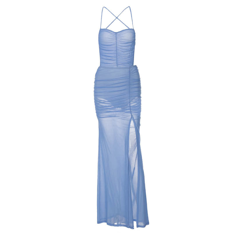 Damen Transparentes Maxikleid mit raffinierten Rüschendetails und Schlitz R&B