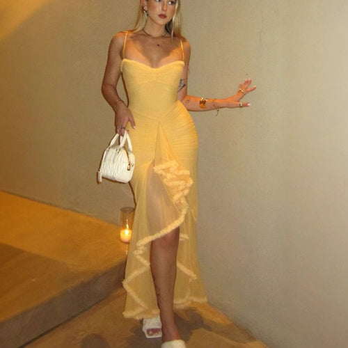 Damen Maxi-Kleid mit elegantem Rüschendesign und kunstvoller Drapierung R&B