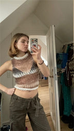 Damen modisches Cropped Oberteil mit raffinierten Netz- und Rippdetails R&B