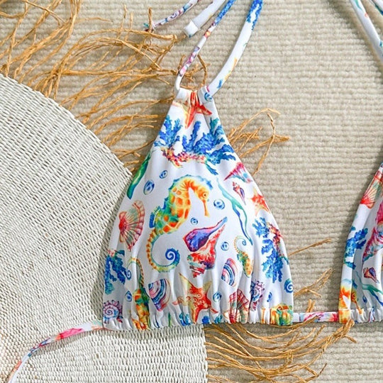 Damen Bikini-Set mit buntem Unterwasser-Motiv und verstellbaren Trägern R&B