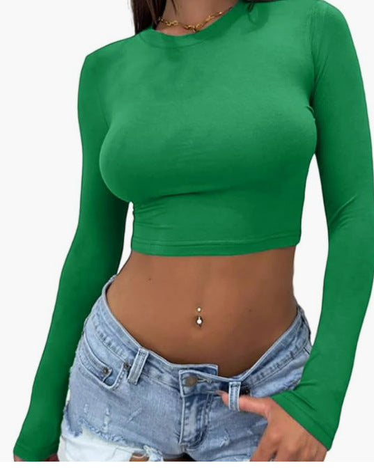 Damen elegantes langärmliges Crop-Top aus hautfreundlichem Material R&B