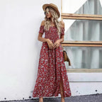 Damen luftiges Maxikleid mit schulterfreien Ärmeln und floralem Muster R&B