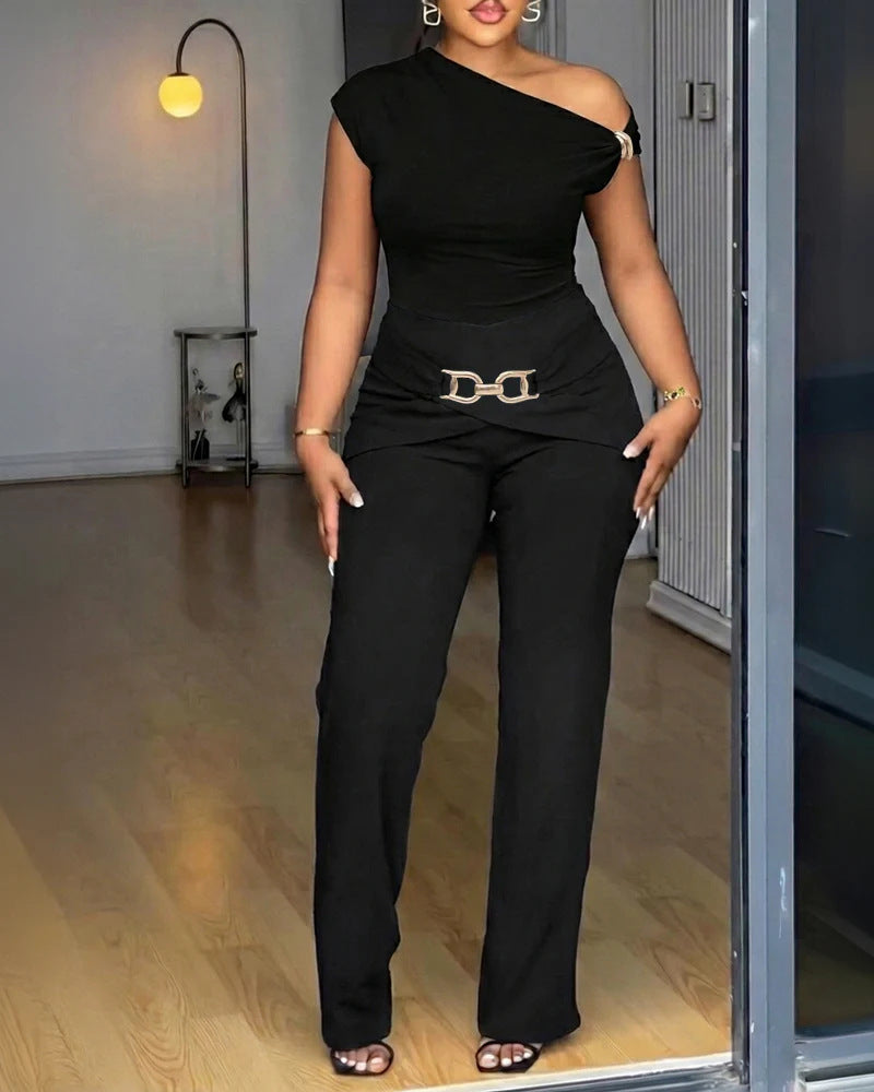 Damen Elegantes One-Shoulder Jumpsuit R&B