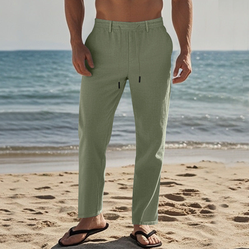 Herren lässige Strandhose mit elastischem Bund und atmungsaktivem Leinenmaterial R&B