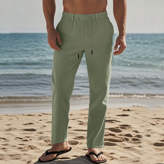 Herren lässige Strandhose mit elastischem Bund und atmungsaktivem Leinenmaterial R&B