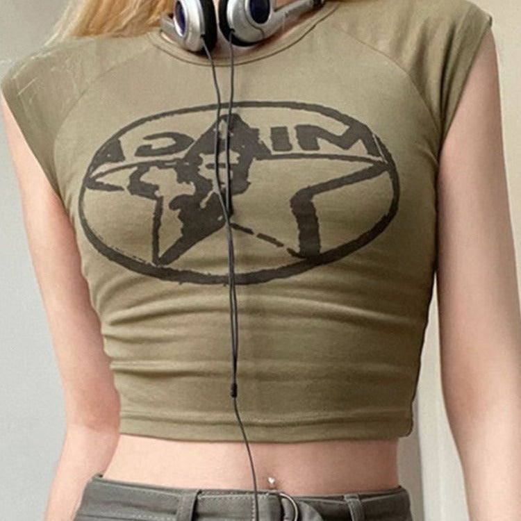 Damen Crop-Top mit kreativem Grafikprint und figurbetontem Schnitt R&B