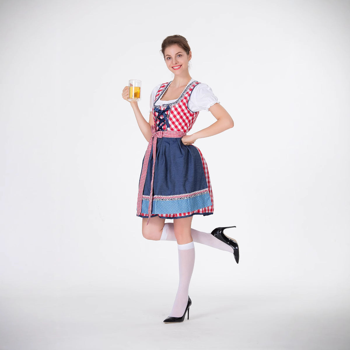 Damen Trachtenkleid mit traditionellem Karomuster und schwingendem Unterrock R&B