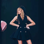 Damen Elegantes schulterfreies Cocktailkleid mit doppelten Knopfdetails R&B
