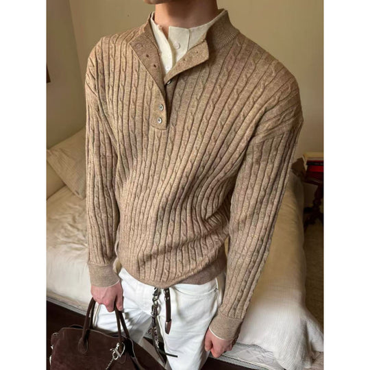 Herren Feinstrickpullover mit dekorativen Knopfdetails R&B