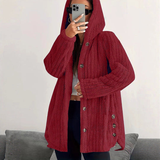 Damen Kuschelige Kapuzenjacke mit Knopfdetails R&B