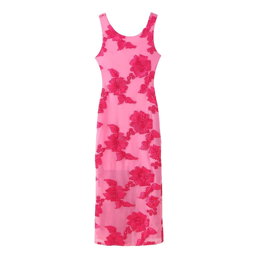 Damen Maxikleid mit floralem Stickmuster und elegantem Schnitt R&B