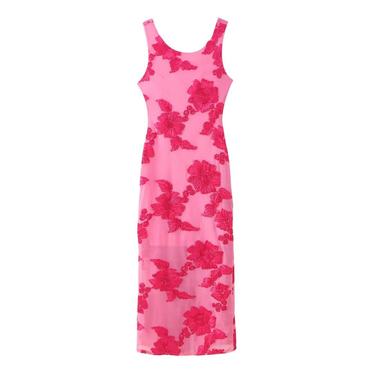 Damen Maxikleid mit floralem Stickmuster und elegantem Schnitt R&B