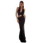 Damen Elegantes Maxikleid mit schulterfreiem Design und seidigem Finish R&B
