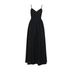 Damen elegantes Maxikleid mit feinen Spaghettiträgern und fließendem Rock EB