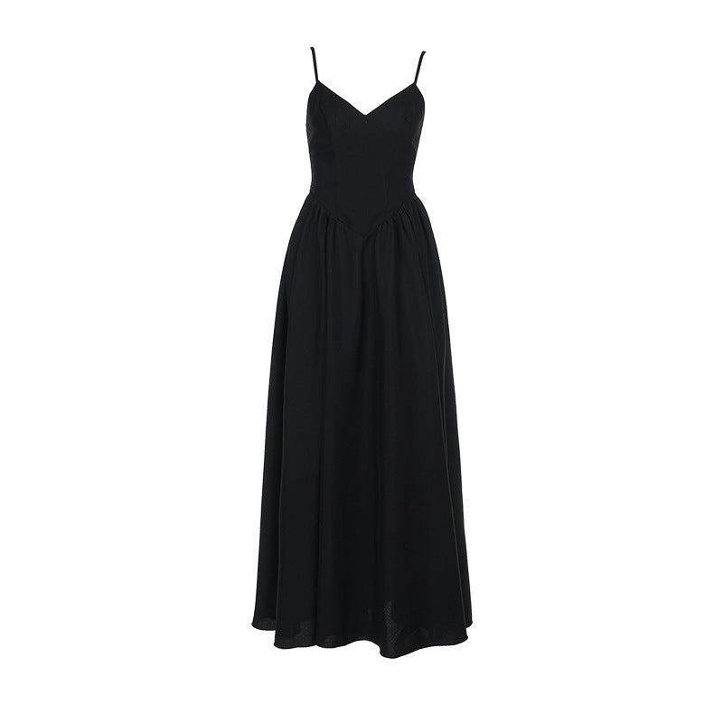 Damen elegantes Maxikleid mit feinen Spaghettiträgern und fließendem Rock EB
