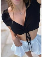 Damen Crop-Top mit modischem Raffungselement und Kordelzug R&B