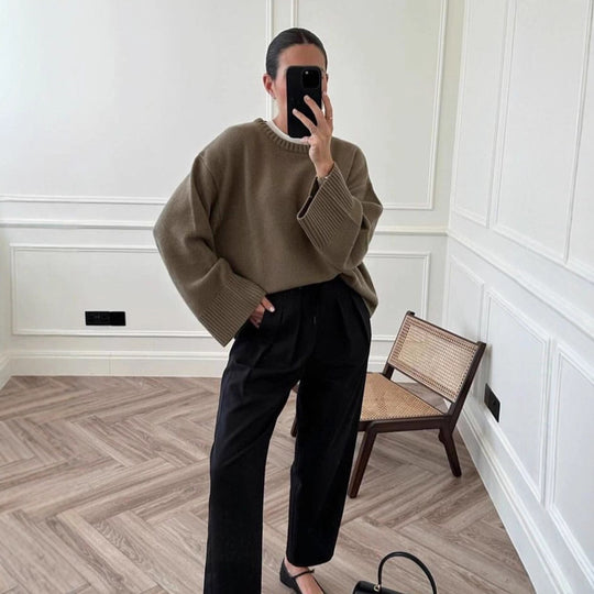Damen lässiger Strickpullover mit weiten Ärmeln R&B