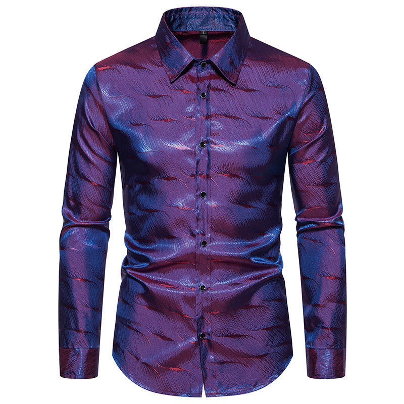 Herren elegantes Langarmhemd mit schimmerndem Wellenmuster R&B