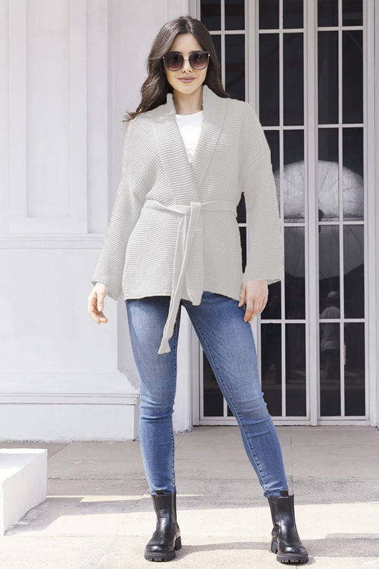 Damen eleganter Strickcardigan mit Gürtel und weichem Material R&B