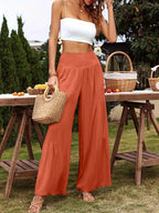 Damen Weite Sommerhose mit hohem Taillenbund und luftigen Falten R&B