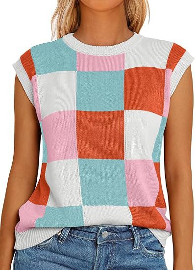 Damen lässiges ärmelloses Pullover-Top mit karierter Musterung R&B