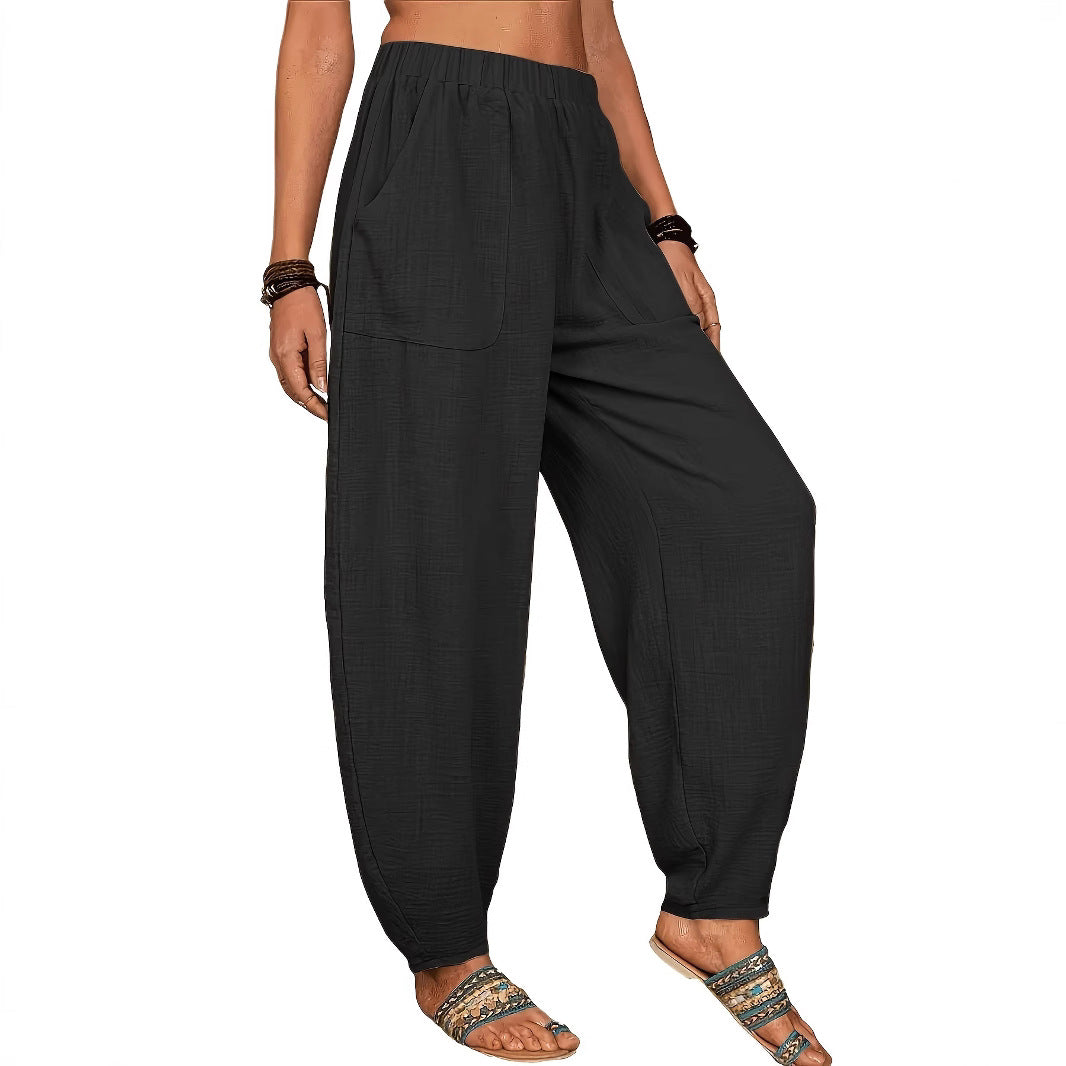 Damen Luftige Palazzo-Hose mit praktischen Seitentaschen und elastischem Bund R&B