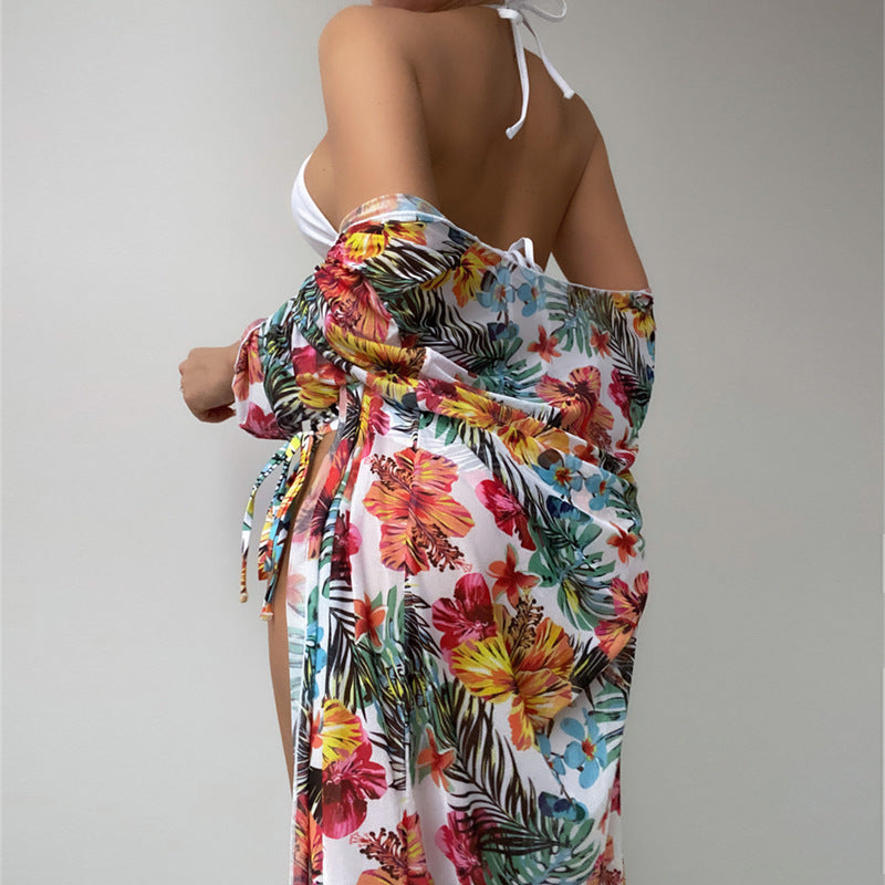 Damen Hochtaillierter Bikini mit floralem Cover-Up R&B