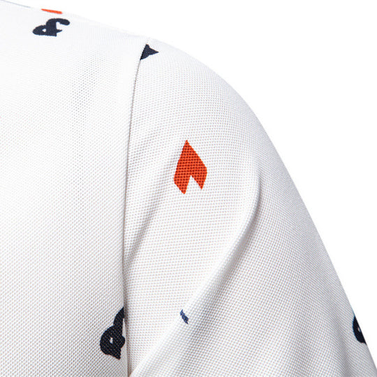 Herren nan legeres kurzärmeliges Piqué-Poloshirt mit geometrischem Allover-Print, Kentkragen und kontrastbesatz R&B