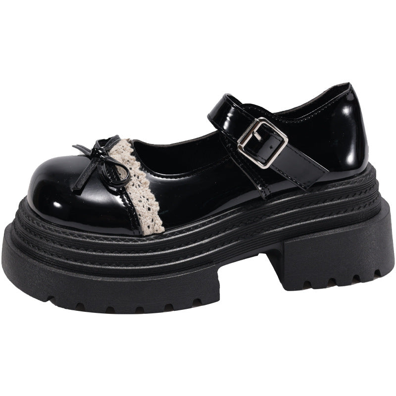 Damen Schnalle-Mary Jane Schuhe mit dekorativem Spitzenbesatz und komfortabler Plateau-Sohle R&B