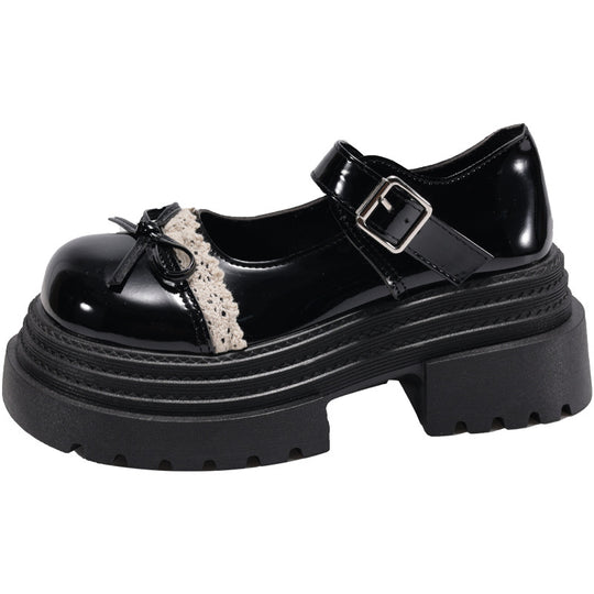 Damen Schnalle-Mary Jane Schuhe mit dekorativem Spitzenbesatz und komfortabler Plateau-Sohle R&B