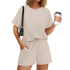 Damen lässiger Kombi aus T-Shirt und Shorts mit elastischem Bund R&B