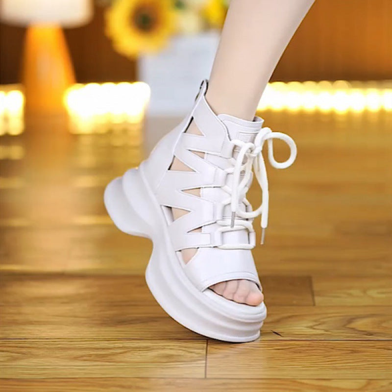 Damen Moderne Plateau-Sandalen mit dekorativem Schnürdetails und atmungsaktivem Design R&B