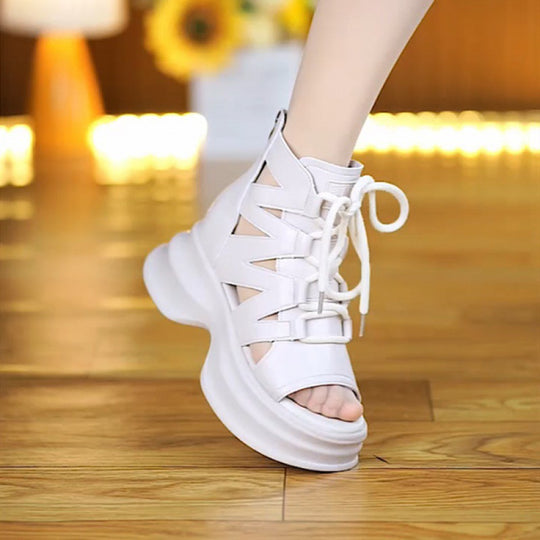 Damen Moderne Plateau-Sandalen mit dekorativem Schnürdetails und atmungsaktivem Design R&B