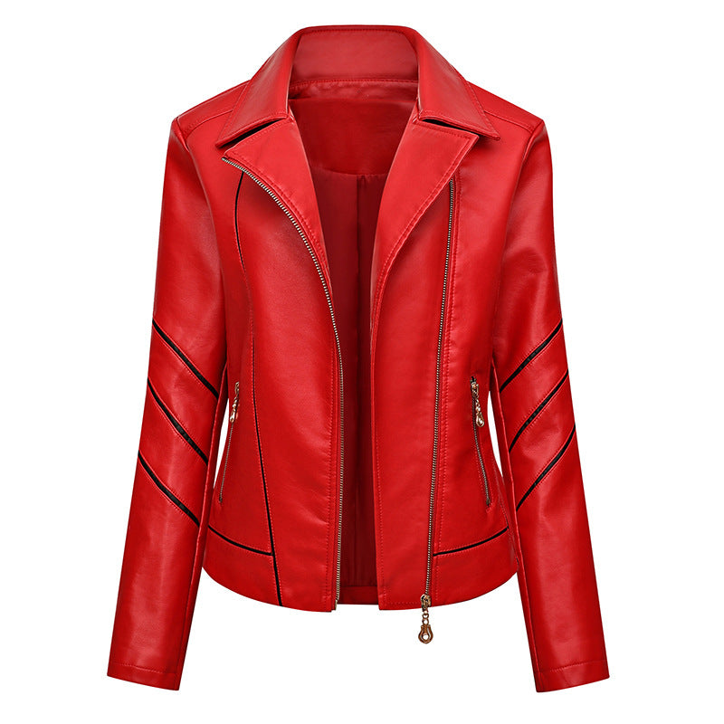 Damen modische Kunstlederjacke mit schicker Zipp-Detailierung