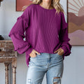 Damen Pullover mit Rüschendetails und farbenfrohem Strukturdesign