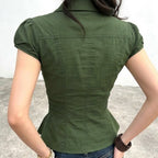 Damen elegante Bluse mit Puffärmeln und Taillierung R&B