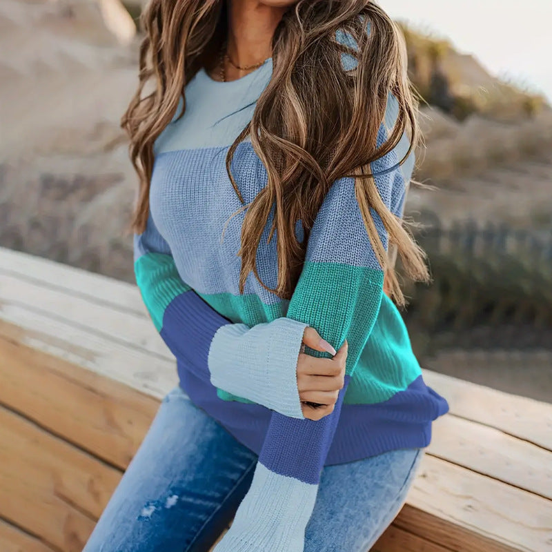 Damen modischer Strickpullover mit modernem Streifen-Design und langen Ärmeln R&B