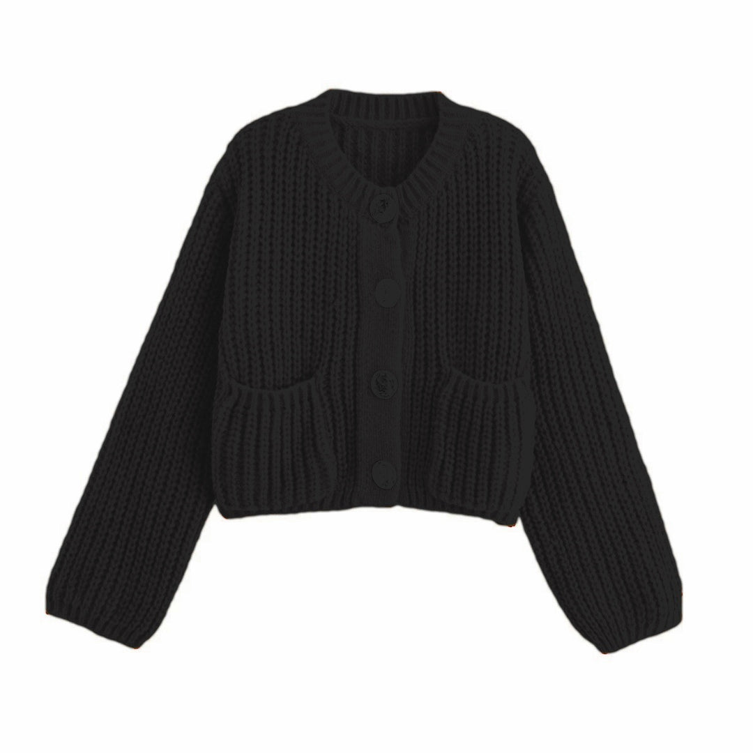 Damen Modische Strickjacke mit großen Knöpfen und praktischen Taschen R&B