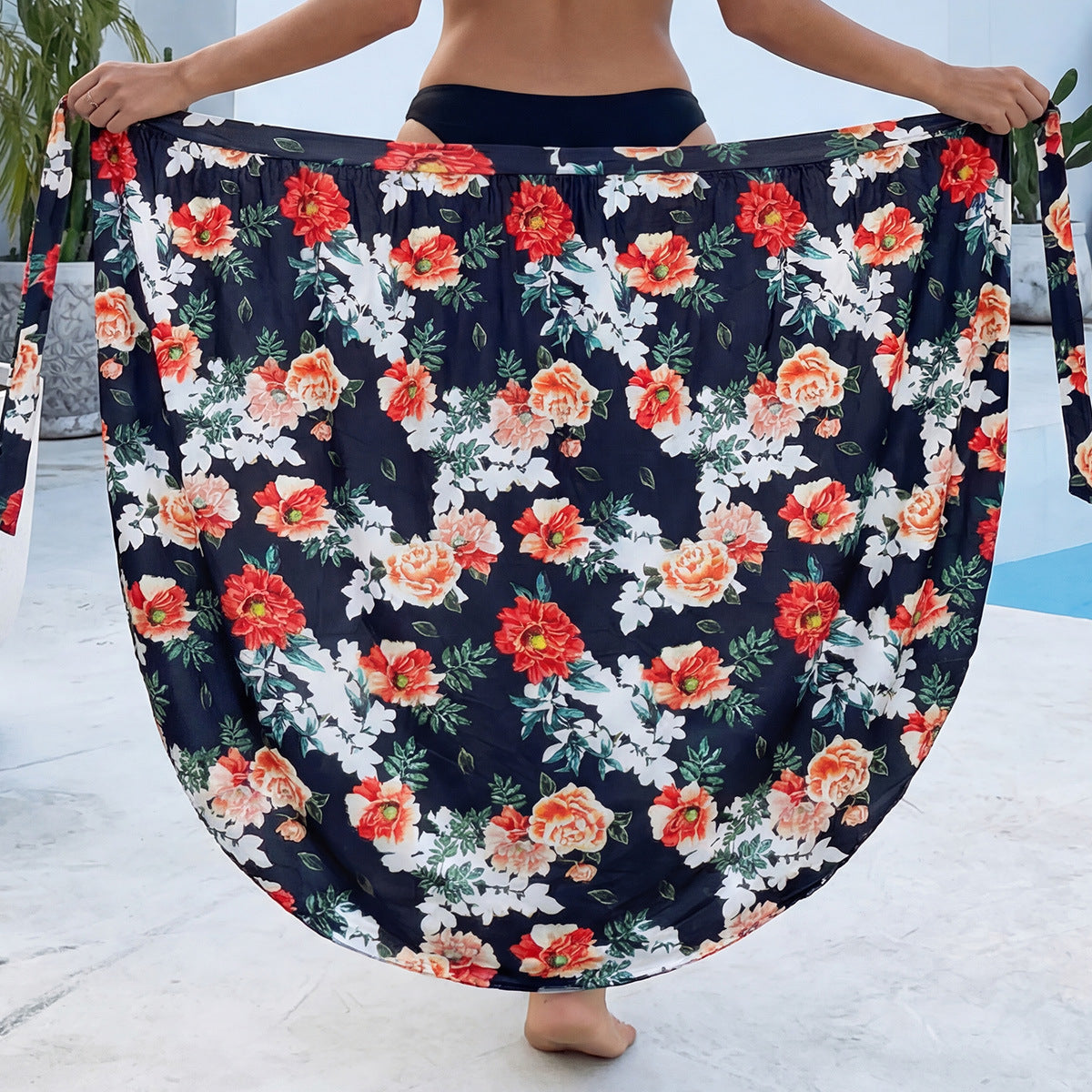 Damen eleganter Floral-Langrock mit seitlichem Schlitz R&B