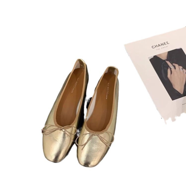 Damen Ballerinas mit funkelnder Metallic-Oberfläche und zartem Schleifendesign R&B