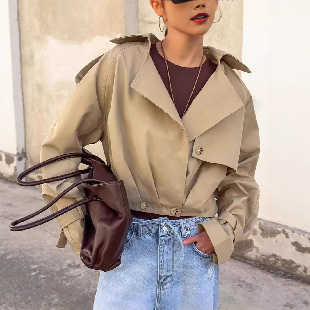 Damen Trendige Cropped Trenchjacke mit innovativen Ärmeln R&B