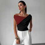 Damen nan elegantes asymmetrisches Drapiertop mit überkreuzter Vorderpartie und figurbetonter Taille R&B