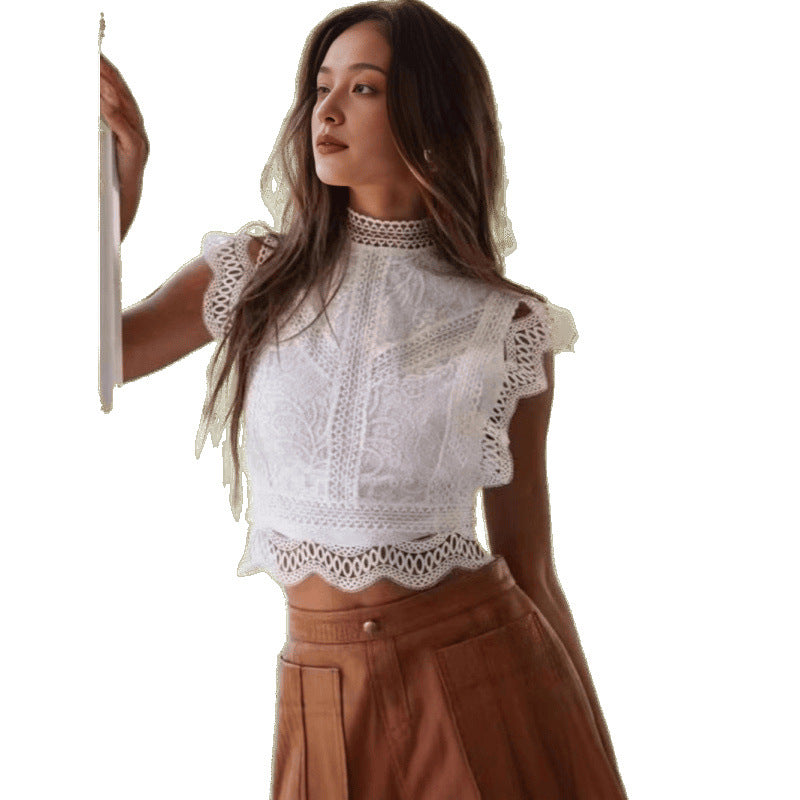 Damen Spitze Detail kurze Bluse R&B