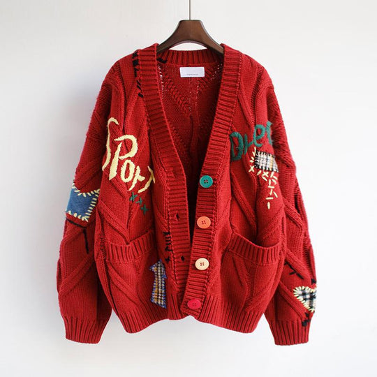 Damen gefütterter Strickcardigan mit bunten Knöpfen und einzigartigem Design R&B