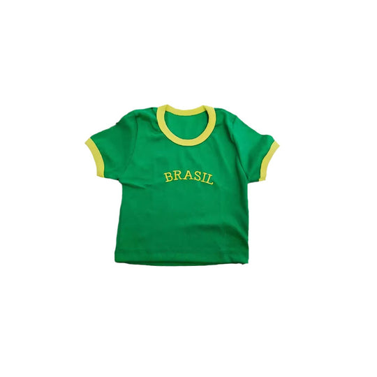 Damen Crop T-Shirt mit Brasil Schriftzug und bunten Akzenten R&B