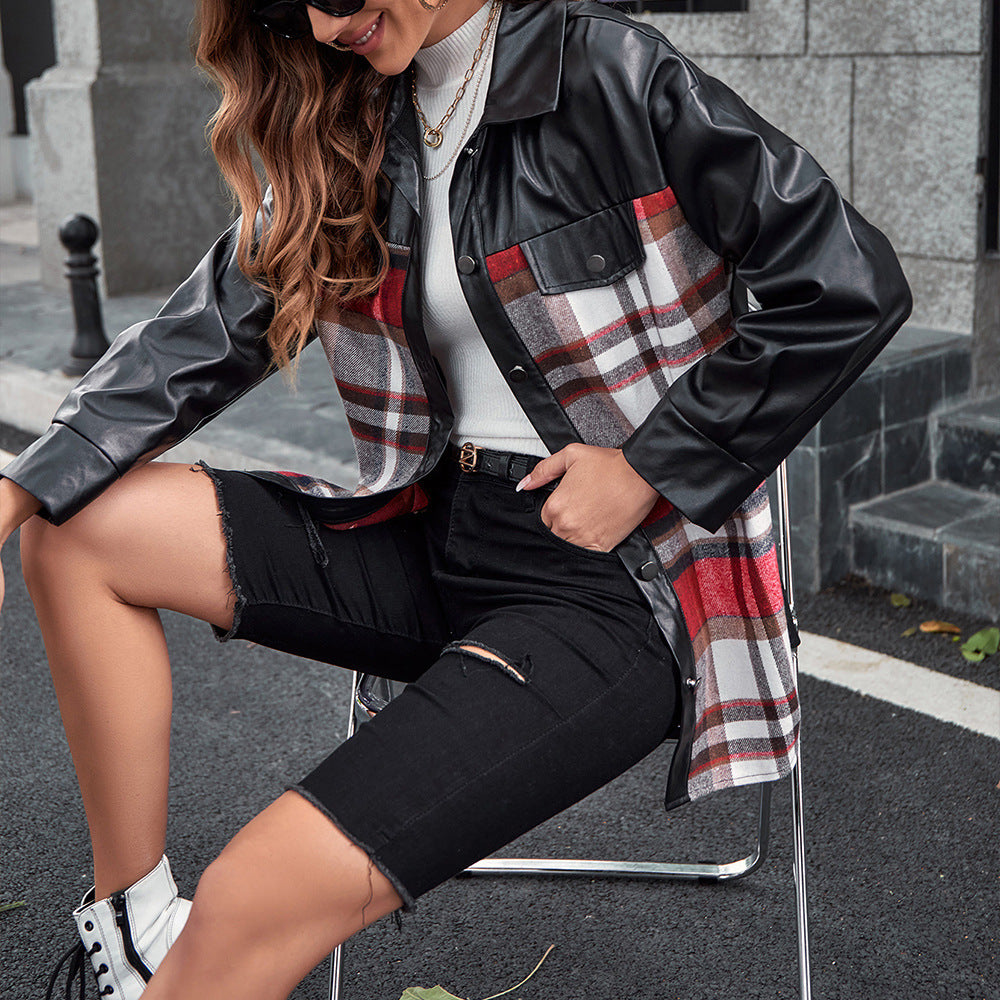 Damen Overshirt mit Kontrast Ärmeln und Karo-Muster R&B