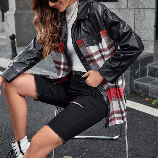 Damen Overshirt mit Kontrast Ärmeln und Karo-Muster R&B