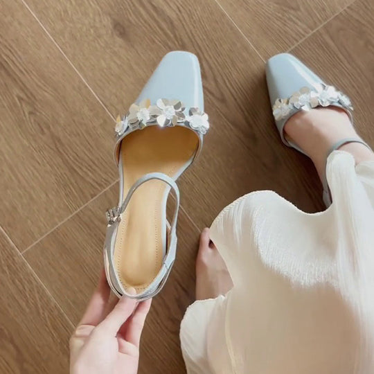 Damen Slingback Ballerinas mit floralem Design und eleganter Schnalle R&B