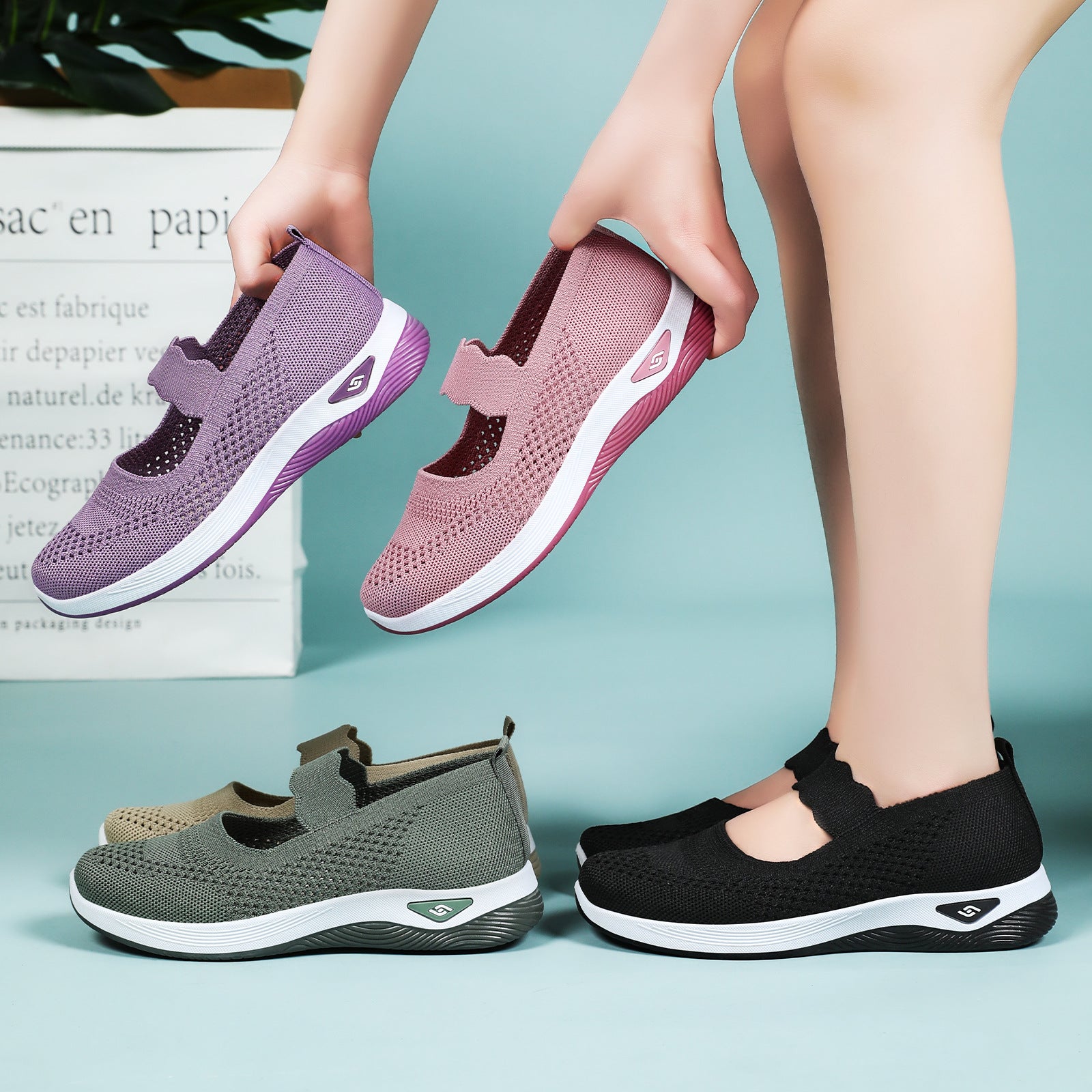 Damen Slip-On Sportschuhe mit elastischem Riemen und atmungsaktivem Obermaterial R&B
